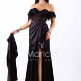 abito lungo piume corpetto ALC06 NERO MARICLA ELEGANCE 