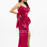 abito lungo drappeggiato effetto bagnato JC35251 FUCSIA MARICLA ELEGANCE 