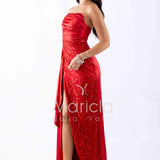 abito lungo paiette cuore HC7459 ROSSO MARICLA ELEGANCE 