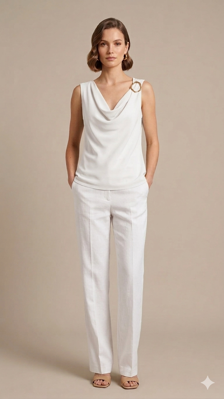 Top Fluido con Scollo a Drappeggio e Dettaglio Bijou LIB25155 BIANCO MARICLA 