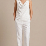 Top Fluido con Scollo a Drappeggio e Dettaglio Bijou LIB25155 BIANCO MARICLA 