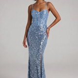 Abito a sirena in paillettes FI11093 INDACO MARICLA ELEGANCE 