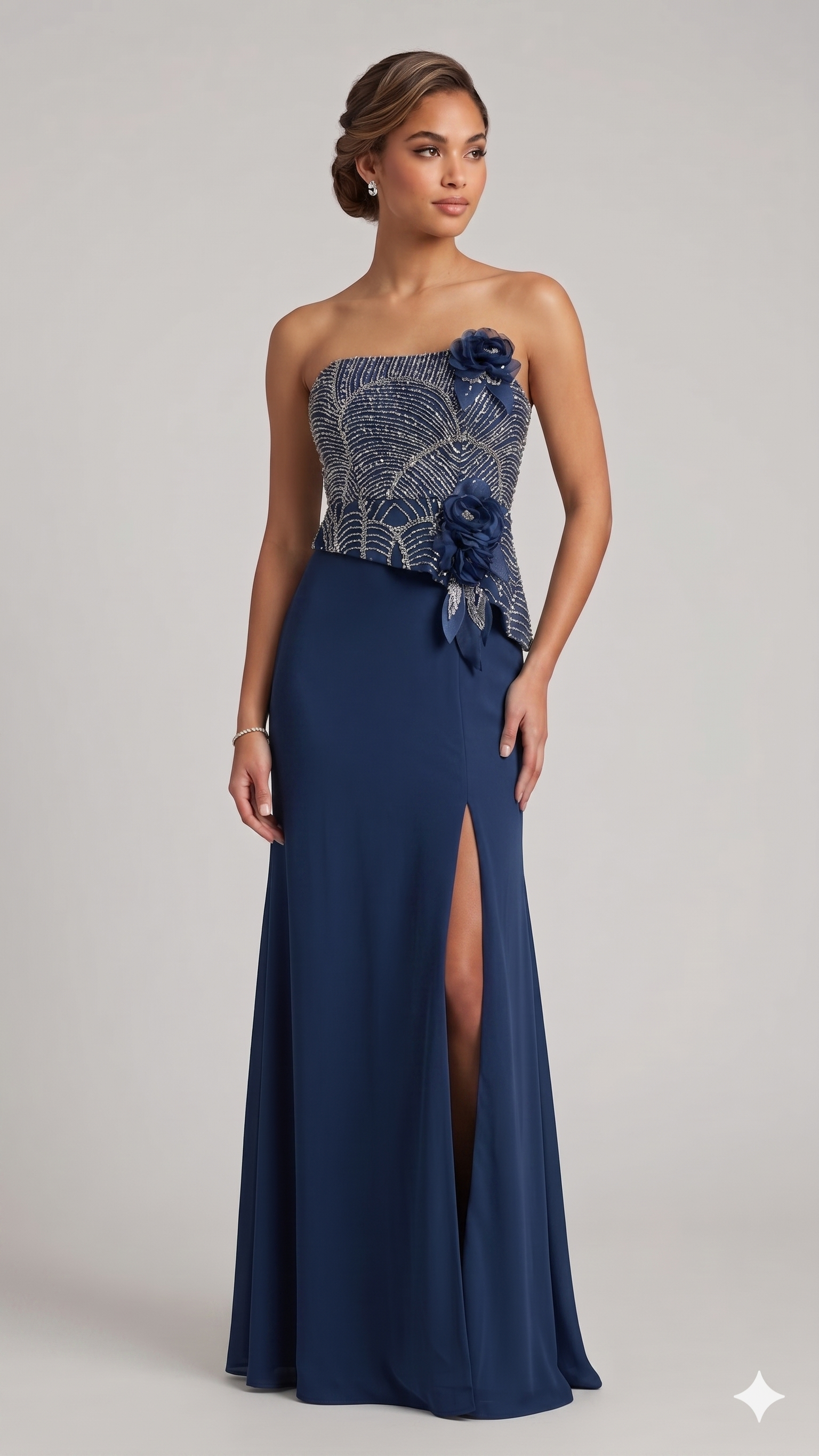 abito con baschina traverso strass KNK683 BLU MARICLA ELEGANCE 