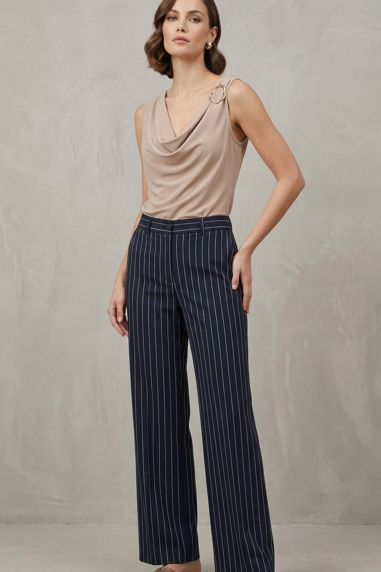 pantalone palazzo gessato EC02902 BLU MARICLA 