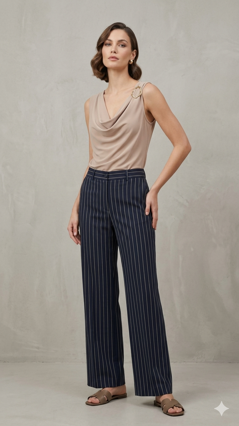 pantalone palazzo gessato EC02902 BLU MARICLA 