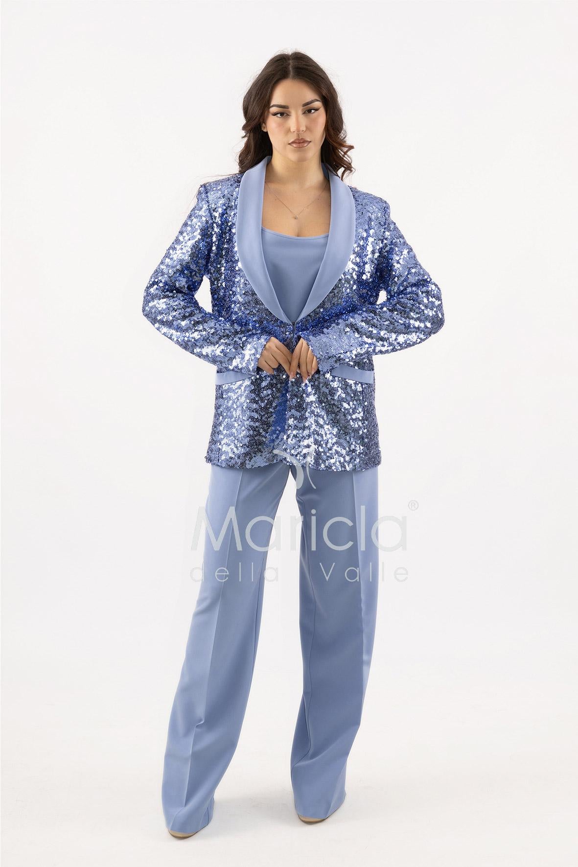 Completo in paiette tailleur  3 pezzi JC35273 INDACO MARICLA ELEGANCE 