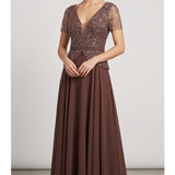 abito con corpetto baschina in paillettes KMK727 VISONE MARICLA ELEGANCE 