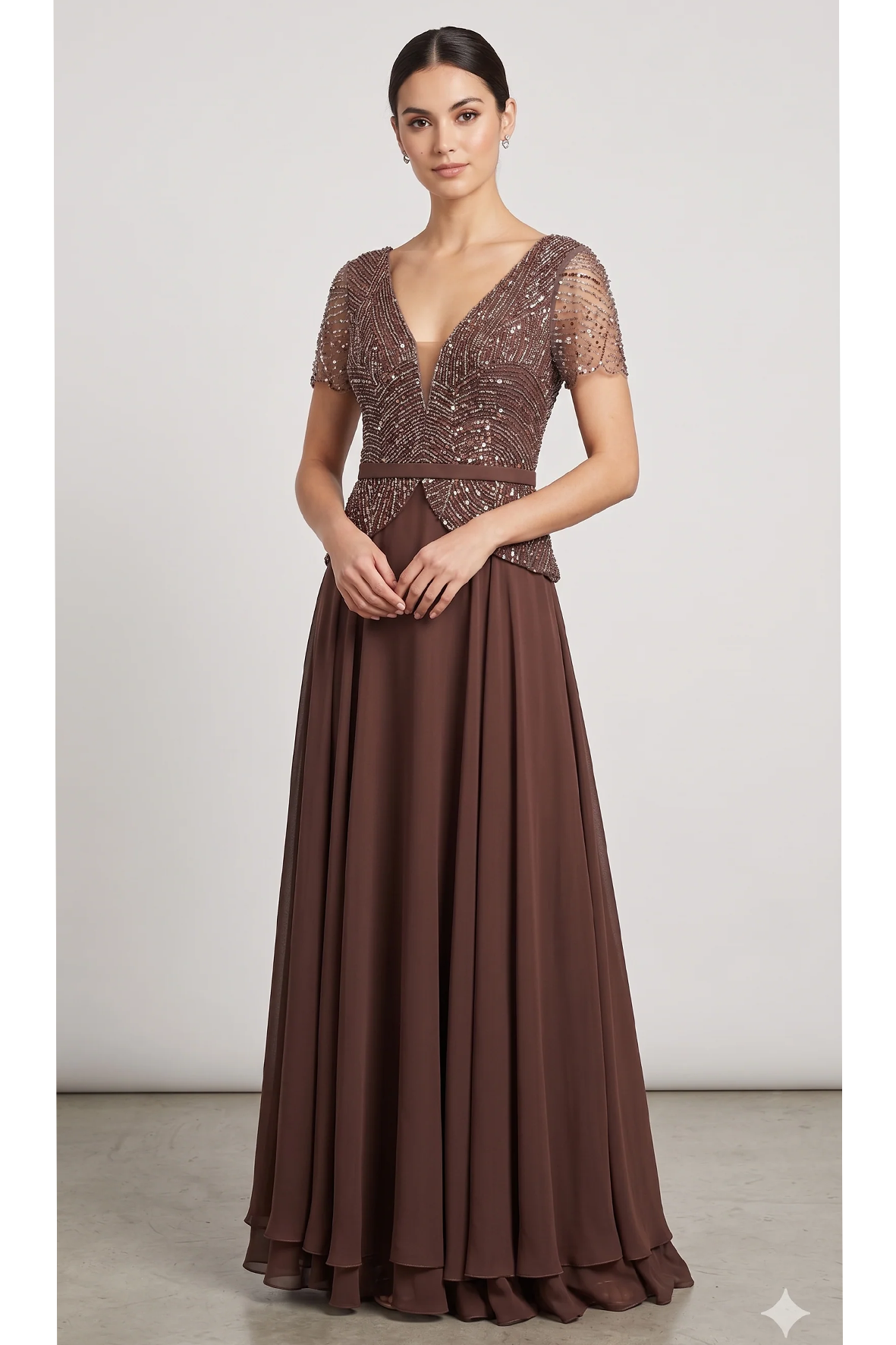 abito con corpetto baschina in paillettes KMK727 VISONE MARICLA ELEGANCE 