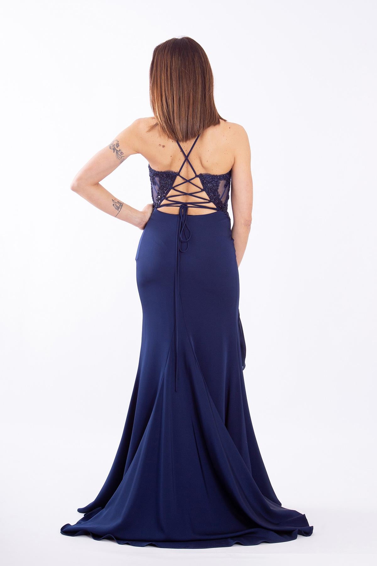 abito sirena corpetto ricamato ANT20412XJ BLU ANTILLE ELEGANCE 