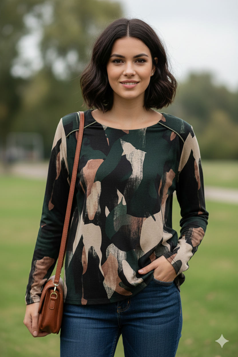 maglia fantasia con strass spalla DB10738 VERDE MARICLA 