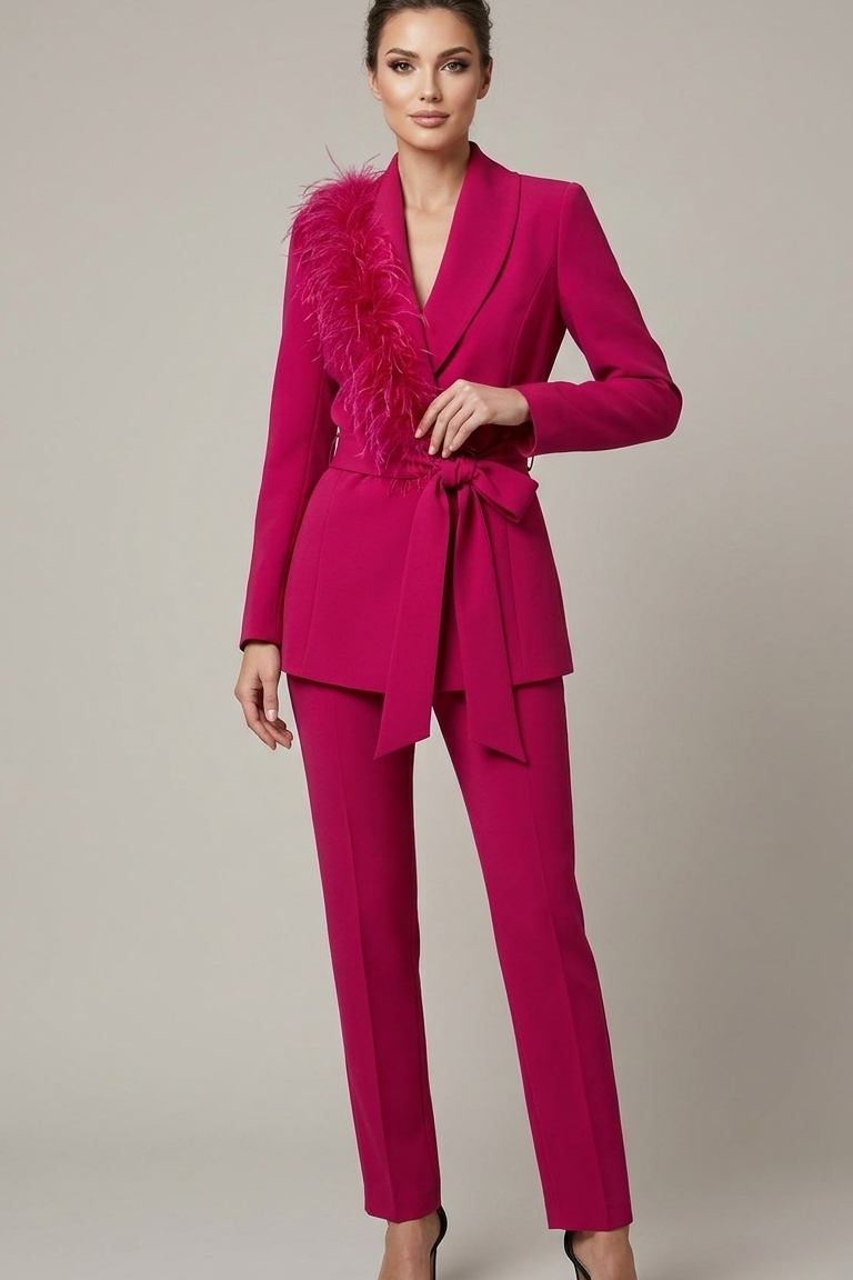 tailleur con piume bavero EC04609 AMARENA MARICLA 