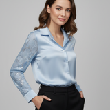 Camicia in Satin di raso con Maniche in Pizzo Rebrodé PER26103 POLVERE MARICLA 