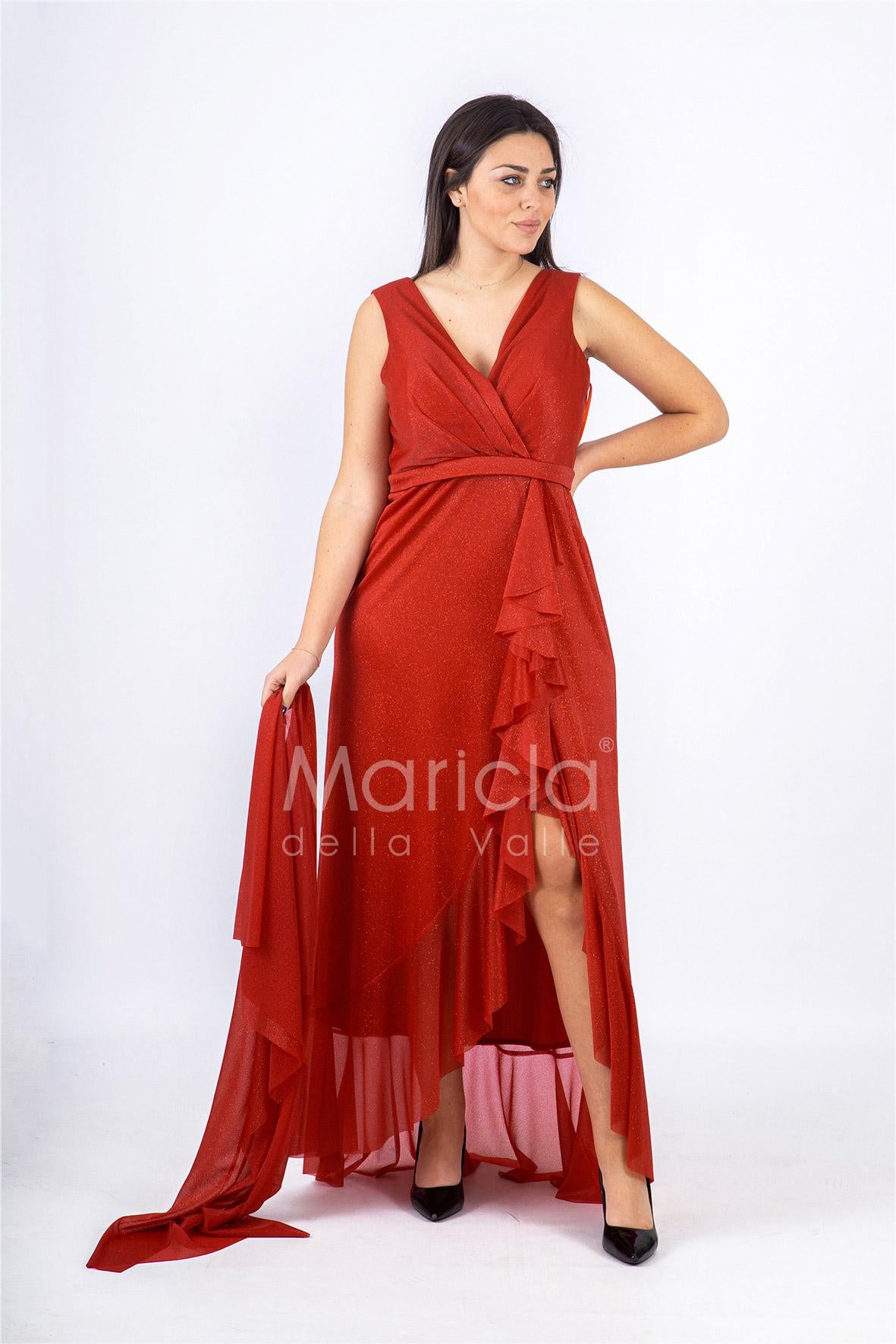 abito con rouche JC34896 ROSSO MARICLA ELEGANCE 