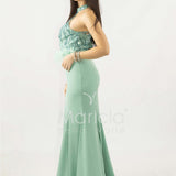 abito lungo con corpetto in strass e piume SH842AL MENTA SHARON 