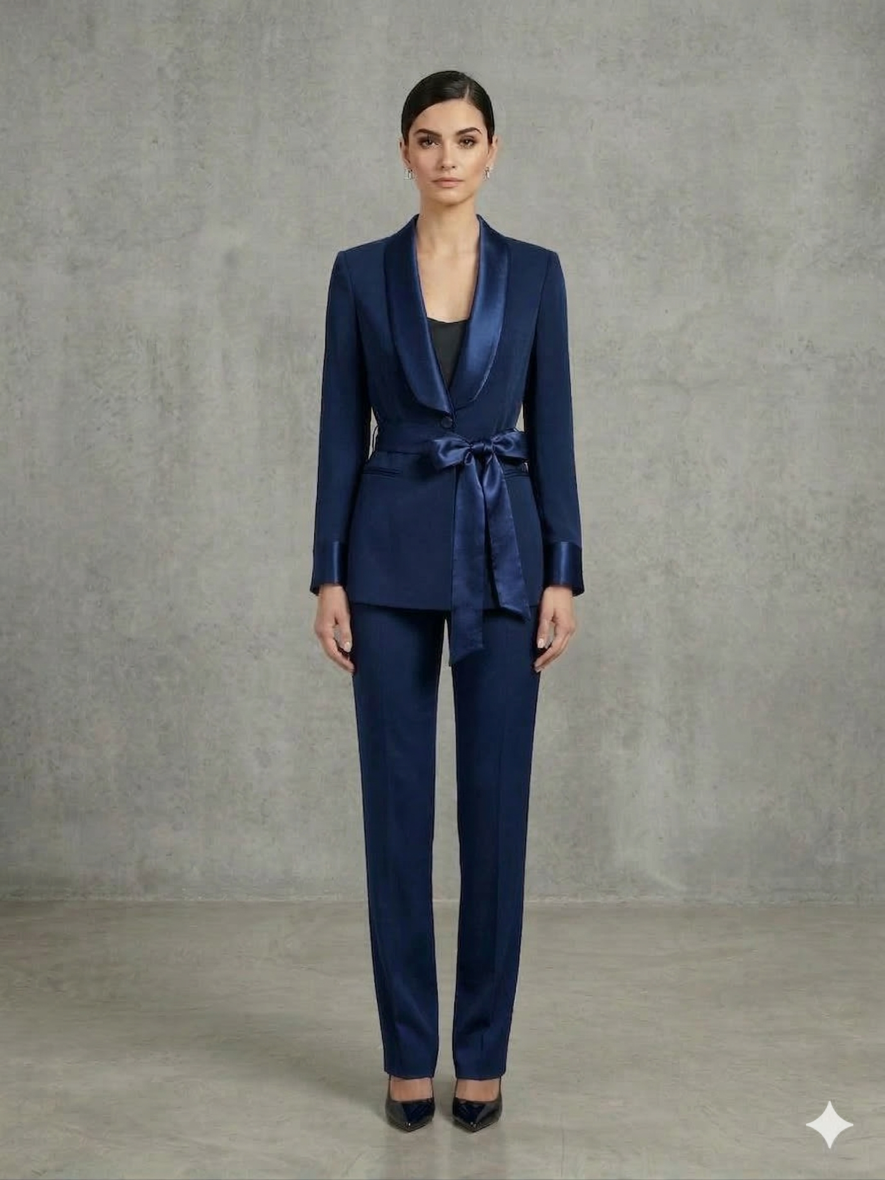 tailleur manica velo con cintura SH613TP BLU SHARON 