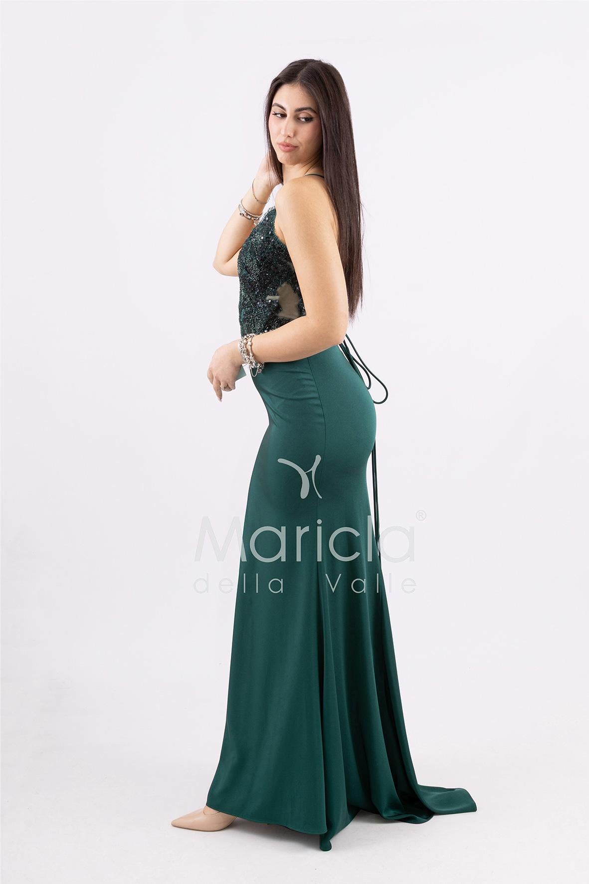 abito sirena corpetto ricamato ANT20412XJ VERDE ANTILLE ELEGANCE 