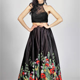 Gonnellone floreale con top in pizzo<BR/> BB27407 NERO MARICLA ELEGANCE 