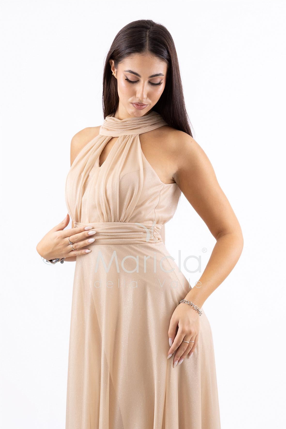 abito lungo scollo america glitter FI6646 ORO MARICLA ELEGANCE 