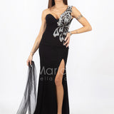 abito lungo con ricamo laterale INV2319 NERO MARICLA ELEGANCE 