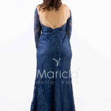 abito manica lunga ricamato FI7485 BLU MARICLA ELEGANCE 