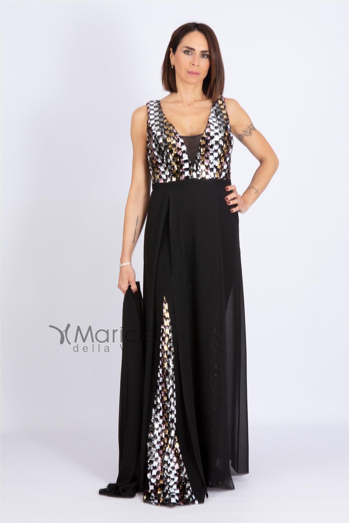 Tuta con paiette PF308 NERO PAOLA FORTI 