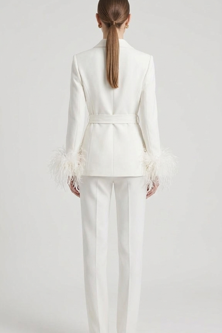 tailleur doppio petto con piume EC04602 BIANCO MARICLA 