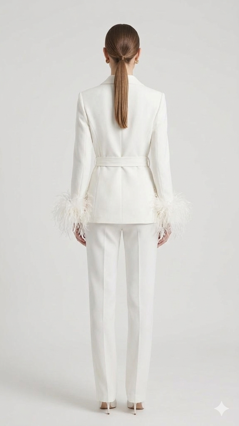 tailleur doppio petto con piume EC04602 BIANCO MARICLA 