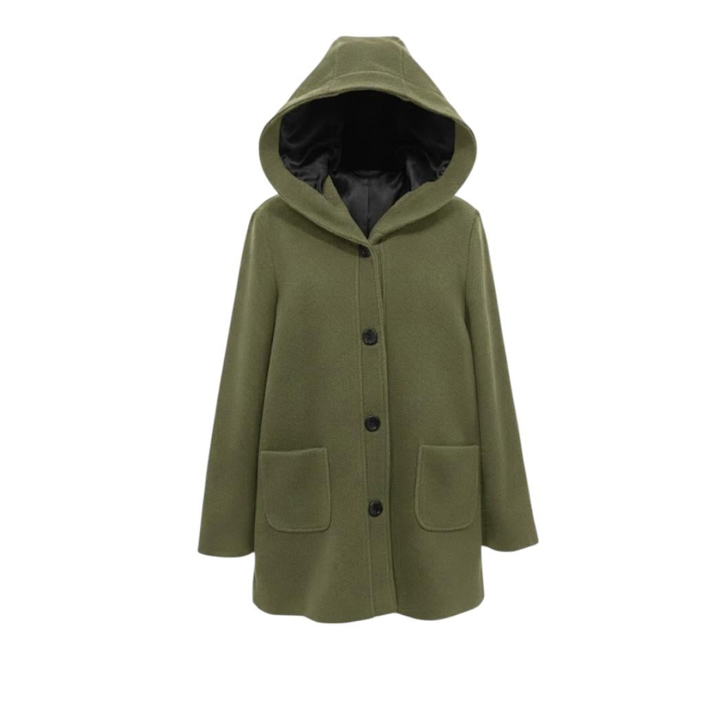 cappotto diagonale con  cappuccio DB10647 VERDE MARICLA 