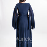 abito lungo con strass e manica aperta PF314 BLU PAOLA FORTI 