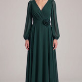 abito manica lunga chiffon fiore FI1185 VERDE MARICLA ELEGANCE 