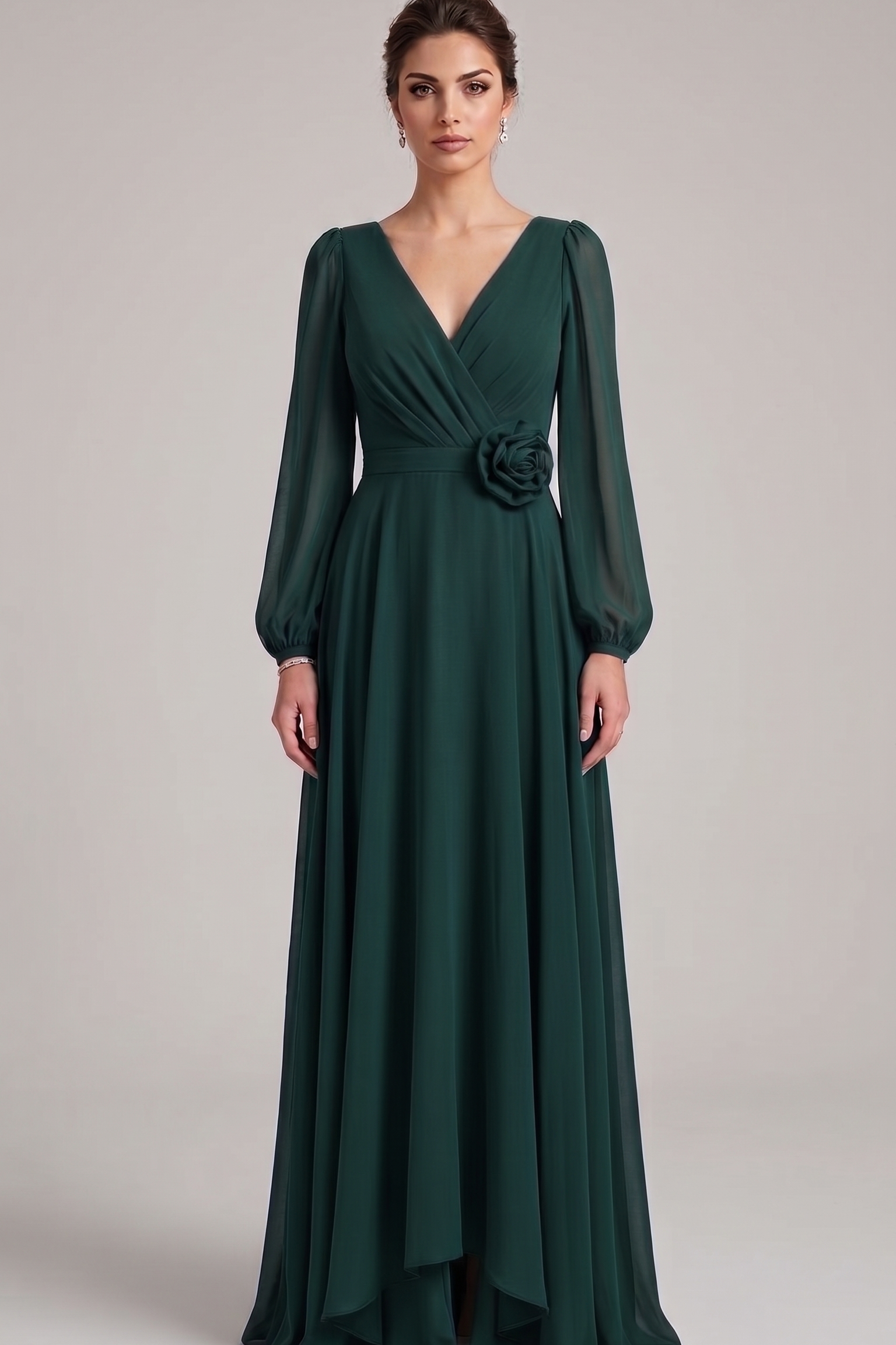 abito manica lunga chiffon fiore FI1185 VERDE MARICLA ELEGANCE 