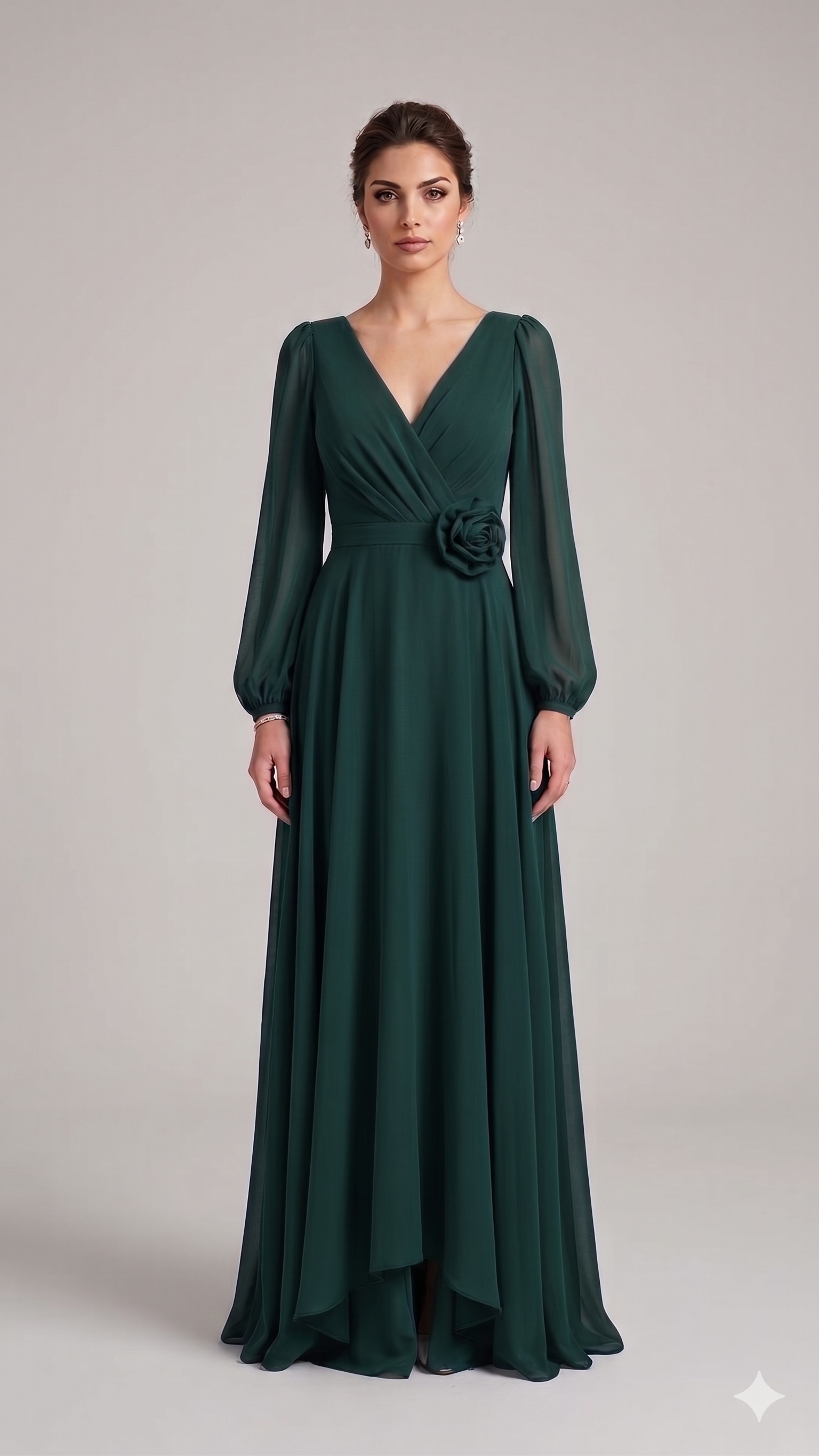 abito manica lunga chiffon fiore FI1185 VERDE MARICLA ELEGANCE 