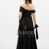 abito lungo scollo omerale strass SH827AL NERO SHARON 