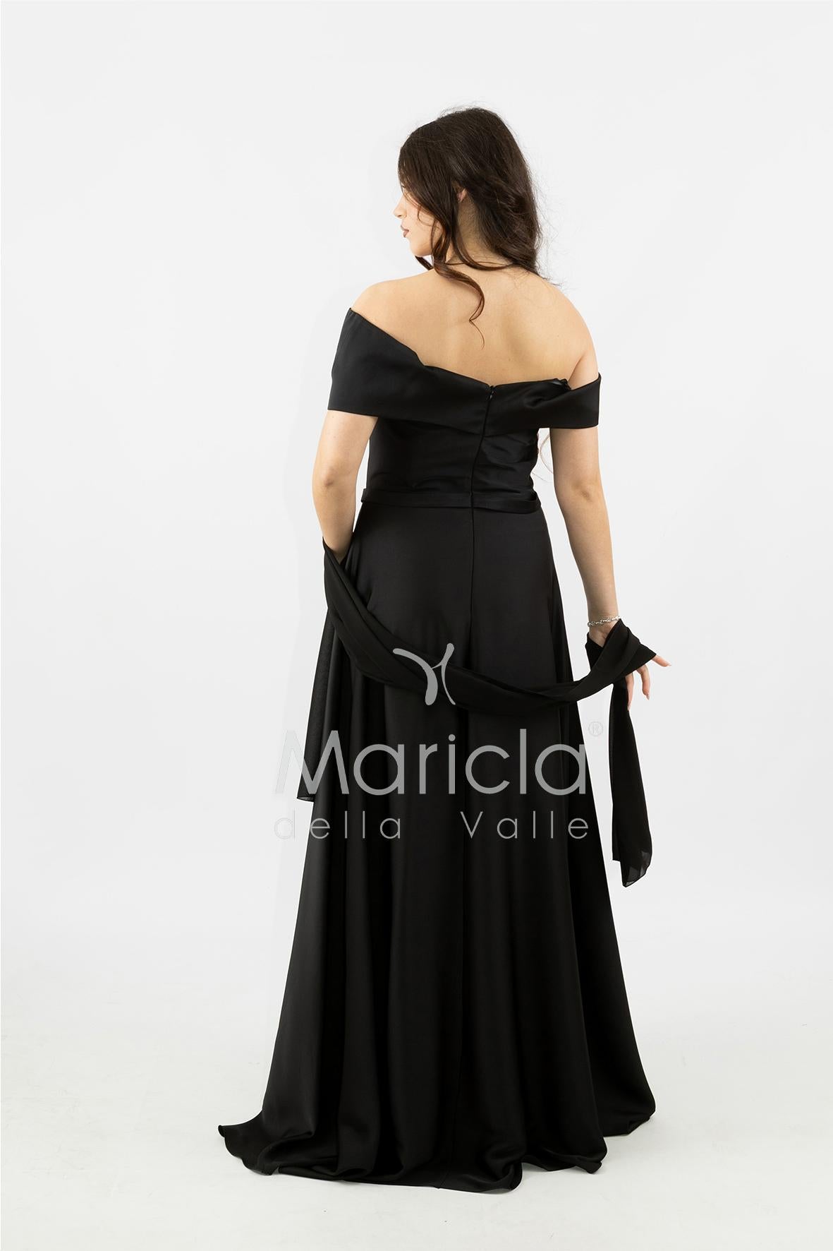 abito lungo scollo omerale strass SH827AL NERO SHARON 