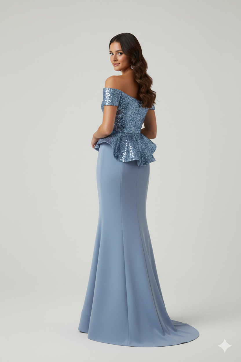 Abito a sirena con baschina ANT138GE INDACO ANTILLE ELEGANCE 