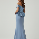 Abito a sirena con baschina ANT138GE INDACO ANTILLE ELEGANCE 