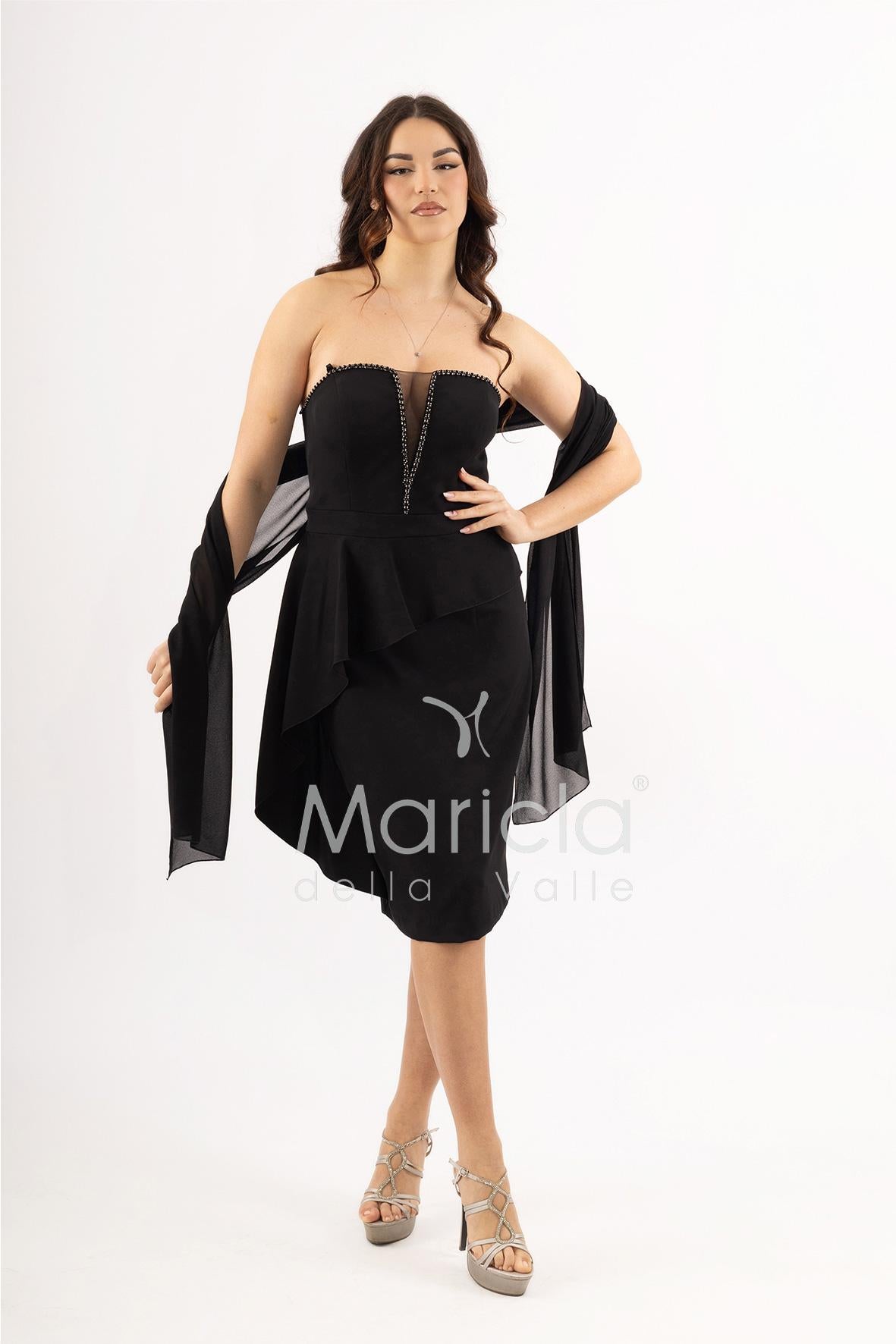 abito midi con rouche SH605AC NERO SHARON 