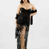 abito paiette con trasparenza e culotte SH848AL NERO SHARON 