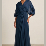 abito con plissè scollo CAR58574 BLU MARICLA ELEGANCE 