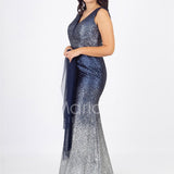 abito lungo pioggia di strass SE8390 BLU MARICLA ELEGANCE 