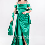abito scollo pietre con fusciacca JC35121 VERDE MARICLA ELEGANCE 