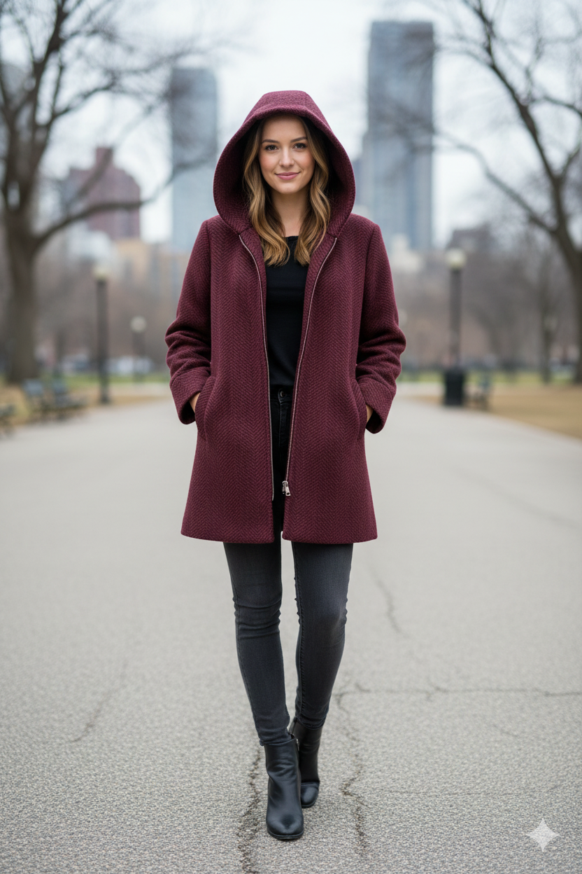 cappotto diagonale cappuccio fantasia DB10709 AMARONE MARICLA 