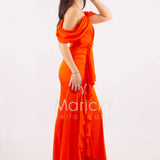 abito lungo in crepe saten con rouche ANT80018 ARANCIO ANTILLE ELEGANCE 