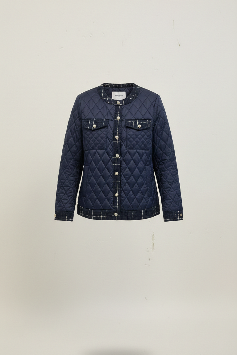 Giacca Trapuntata Navy con Profili in Tweed e Bottoni Gioiello CF22193 BLU CARLA FERRONI 