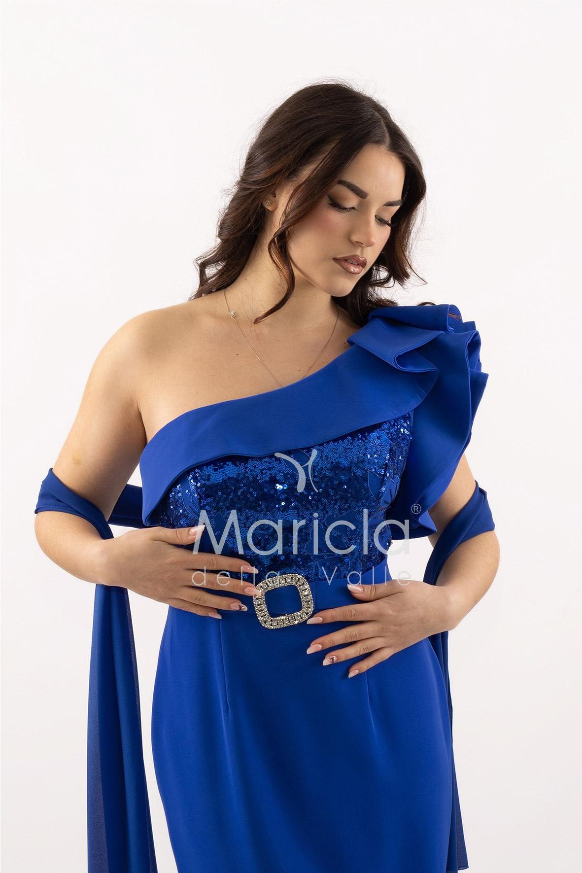 abito midi corpetto strass monospalla SH865AC ROYAL SHARON 