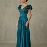 abito lungo rouche con paiette LH227AL PETROLIO LUDOVICA HASSLER 