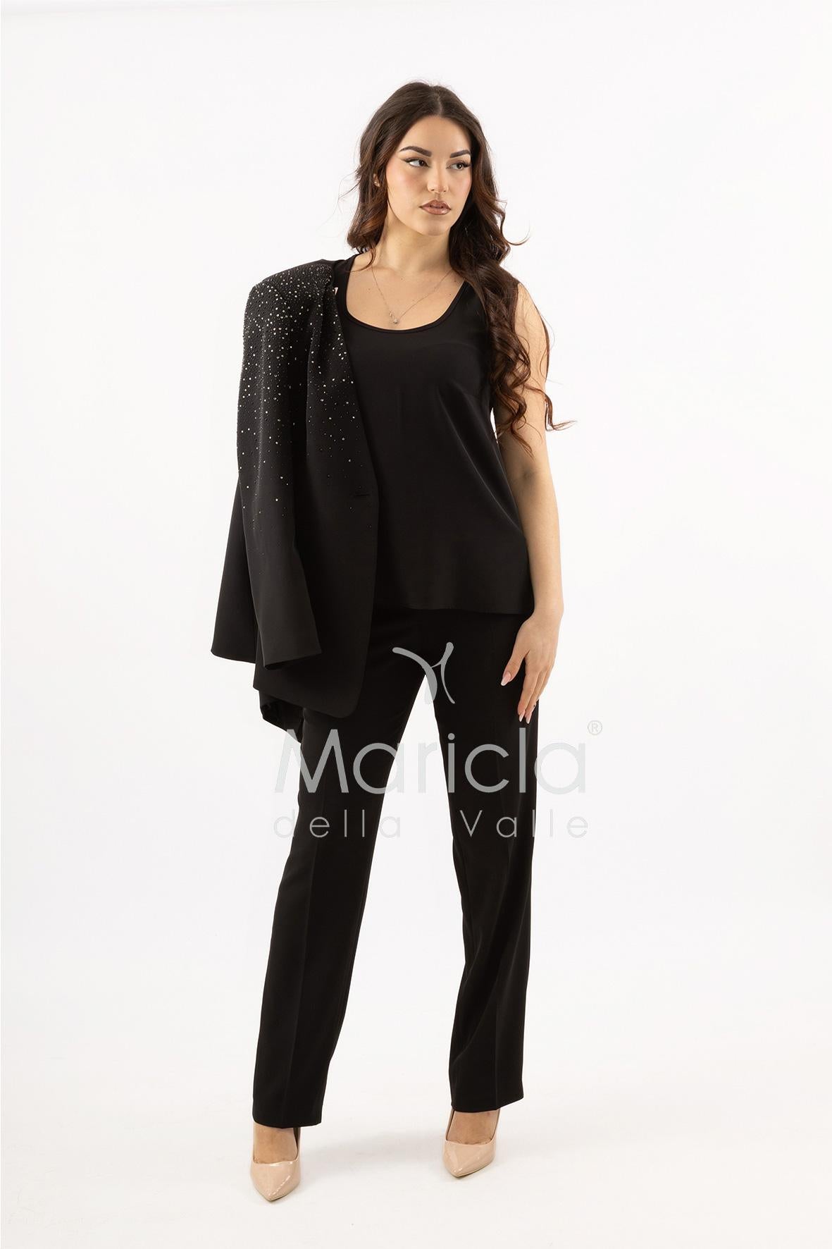 Tailleur Completo 3 pezzi in strass SH728TP NERO SHARON 