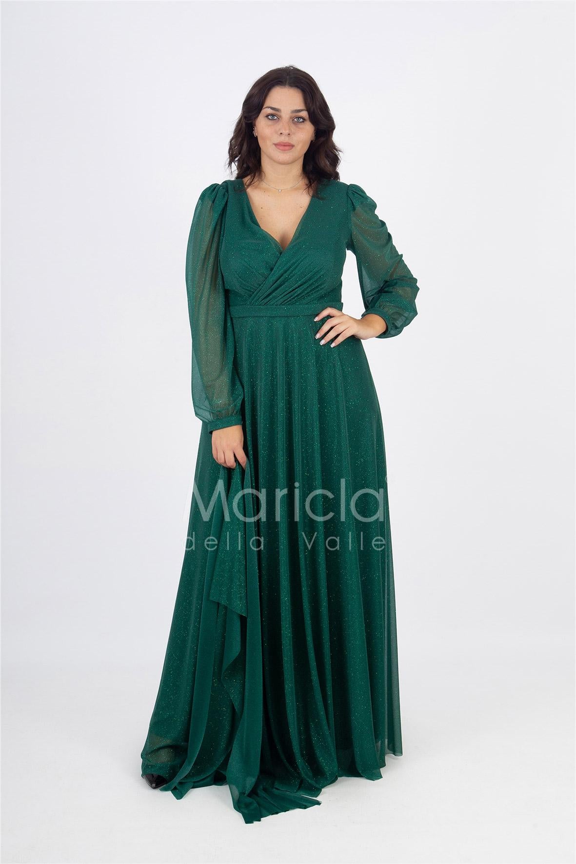 abito manica lunga glitter FI7219 VERDE MARICLA ELEGANCE 