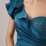 abito monospalla strass ALC05 PETROLIO MARICLA ELEGANCE 