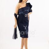 abito midi corpetto strass monospalla SH865AC BLU SHARON 